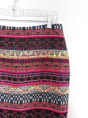 Trina Turk Chrissy Pencil Skirt Woven Tribal Stripe Textured Mini Boho Size 4